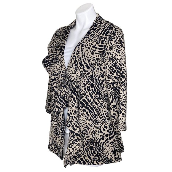 Calvin Klein Leopard Print Ruffle Cardigan, Open Front Black Brown Women's Sz 8 - Picture 7 of 9